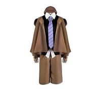 BSD Ranpo Edogawa Cosplay Costume Dazai Osamu Cosplay Outfits, Retro Brown Detective Jacket Shorts With Cap Full Set Anime Cosplays Outfit Halloween Christmas Carnival Party Role Play Clothes
