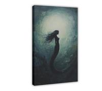 BSDFDFAA Ethereal Silhouette of A Mermaid in The Deep Ocean Canvas Art Canvas Poster Wall Art Decor Print Picture Paintings for Living Room Bedroom Decoration 12x18inch(30x45cm)
