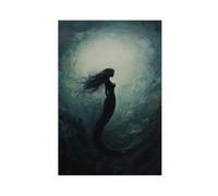 BSDFDFAA Ethereal Silhouette of A Mermaid in The Deep Ocean Canvas Art Canvas Poster Wall Art Decor Print Picture Paintings for Living Room Bedroom Decoration 24x36inch(60x90cm)