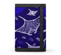 BSDFGSDD Manta Ray and Fish Trifold Wallet | Portable Zipper Three Folds Wallet With Keychain Slim Money Clip Credit Card Holder For Men And Women