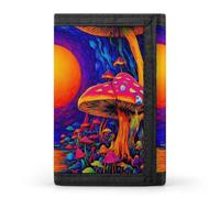 BSDFGSDD Trippy Mushrooms World Art Trifold Wallet | Portable Zipper Three Folds Wallet With Keychain Slim Money Clip Credit Card Holder For Men And Women