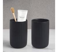 BSDISP Matte Black Toothbrush Holders - 2 Pack Ceramic Bathroom Tumbler Cups, Black Mouthwash Cup, Toothpaste Holder, Counter Organizer