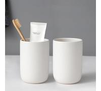 BSDISP Toothbrush Holders for Bathrooms - 2 Cups Ceramic Toothbrush Toothpaste Holders Set, White Bathroom Tumbler Cups Reusable Toothbrush Mouthwash Cup, Bathroom Counter Organizer