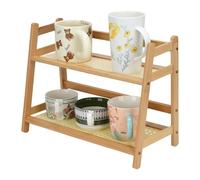 BSDLZCH 2-Tier Bamboo Mug Holder Stand, Rustic Vintage Coffee Mug Display & Storage Rack, Wicker-Look Countertop Organizer for Kitchen Coffee Station, Office Desk, Bathroom Shelving