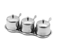 BSDLZCH 3pcs/set Stainless Steel Sugar Bowl Coffee Seasoning Jar Condiment Pot Spice Container Canister Cruet with Glass Lid and Spoon (Steel Lid)