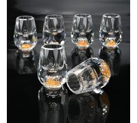 BSDLZCH Crystal Shot Glass Set of 6, 15ml Lead Free Glass with Heavy Base, Decorated with 24K Gold Golden Mountain, Ideal for Vodka, Alcohol, Tequila, Sake, Whiskey (Water Drop)