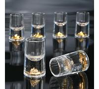 BSDLZCH Crystal Shot Glass Set of 6, 15ml Lead Free Glass with Heavy Base, Decorated with 24K Gold Golden Mountain, Ideal for Vodka, Alcohol, Tequila, Sake, Whiskey
