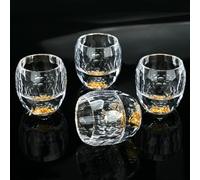 BSDLZCH Crystal Shot Glasses Set of 4, 60ml Reusable Gold Glass with Heavy Base, Decorated with 24K Gold Leaf Flakes, Ideal for Vodka, Alcohol, Tequila, Sake, Whiskey