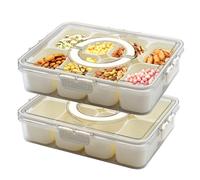 BSDLZCH Portable Snack Box Container with Lid and Handle,Divided Serving Tray with 8.Compartments food storage containers for Candy, Fruit,nuts,Vegetable,Dessert.Fit Home, Travel & Party- 2 Pack
