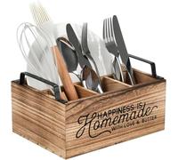 BSDLZCH Wooden Kitchen Utensil Holder with 4 Compartment, Coffee Rack Storage Basket with Handle for Kitchen Counter and Coffee Bar, Efficient Utensil Organizer and Cooking Tools Storage