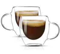 BSDPREF 2.5 Oz Double Walled Glass Coffee Mugs with Handle, Set of 2, 2.5 oz Capacity, Transparent, Classic Style, Reusable, Perfect for Home and Gifting
