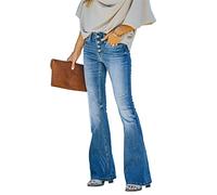 Bsdsl 90s Vintage Button Fly High Waist Flare Leg Jeans, Womens High Waisted Bell Bottom Jeans Denim High Rise Flare Pants (Color : Blue, Size : S)