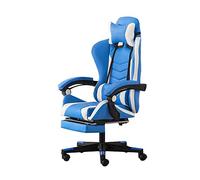 Bseack Video Game Chair, Elevating Rotary Reclining Gaming Chair with Footrest Ergonomics Computer Chair with Headrest and Massage Lumbar Pillow (Color : Blue white)