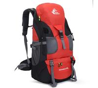 Bseash 50L Hiking Backpack, Water Resistant Lightweight Outdoor Sport Daypack Travel Bag for Camping Climbing Touring (Red - No Shoe Compartment)