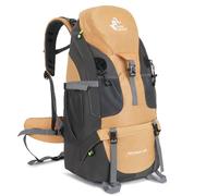 Bseash 50L Hiking Backpack, Water Resistant Lightweight Outdoor Sport Daypack Travel Bag for Camping Climbing Touring (Gold - With Shoe Compartment)