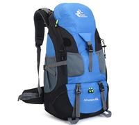 Bseash 50L Hiking Backpack, Water Resistant Lightweight Outdoor Sport Daypack Travel Bag for Camping Climbing Touring (Light Blue - No Shoe Compartment)