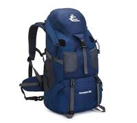 Bseash 50L Hiking Backpack, Water Resistant Lightweight Outdoor Sport Daypack Travel Bag for Camping Climbing Touring (Navy Blue - With Shoe Compartment)