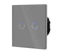 BSEED Dimmer Touch Switch with Glass, No Neutral Wire Required,Tempered Glass Panel with LED Indicator, Compatible with Dimmable LED/Halogen/Incandescent,2 Gang 1 Way,86mm Grey