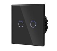 BSEED Dimmer Touch Switch with Glass, No Neutral Wire Required,Tempered Glass Panel with LED Indicator, Compatible with Dimmable LED/Halogen/Incandescent,2 Gang 1 Way,86mm Black
