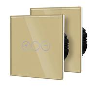 BSEED Dimmer Touch Switch with Glass, No Neutral Wire Required,Tempered Glass Panel with LED Indicator, Compatible with Dimmable LED/Halogen/Incandescent,Dimmer 1 Gang 1 Way(2 Pack),86mm Gold