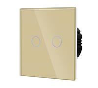 BSEED Dimmer Touch Switch with Glass, No Neutral Wire Required,Tempered Glass Panel with LED Indicator, Compatible with Dimmable LED/Halogen/Incandescent,2 Gang 1 Way,86mm Gold