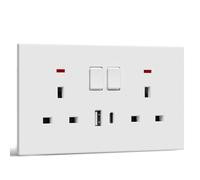 BSEED Double Electric Plug Socket with USB C, Electrical Double Switched Power Plug Wall Socket with LED Indicator, PC Wall Plate Outlet, White, 13A