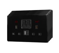 BSEED Double Plug Socket with 20 W USB-C Fast Charging,Switched Wall Plug,Indicator Light,Glass Panel,UK Standard Electric Power,2 Gang-4 Pack,146mm Black