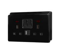 BSEED Double Plug Socket with 20 W USB-C Fast Charging,Switched Wall Plug,Indicator Light,Glass Panel,UK Standard Electric Power,2 Gang-2 Pack,146mm Black