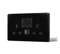 BSEED Double Plug Socket with 20 W USB-C Fast Charging,Switched Wall Plug,Indicator Light,Glass Panel,UK Standard Electric Power,2 Gang with 20W USB A+C,146mm Black
