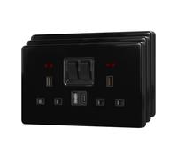 BSEED Double Plug Socket with 20 W USB-C Fast Charging,Switched Wall Plug,Indicator Light,Glass Panel,UK Standard Electric Power,2 Gang-3 Pack,146mm Black