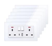 BSEED Double Plug Socket with USB C and USB A,UK Standard Electric Power,Save Space,2 Gang-6 Pack,146mm White