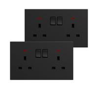 BSEED Double Socket 2 Pack, Electrical Double Switched Power Plug Wall Socket with LED Indicator, PC Wall Plate Outlet, Black, 13A