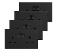 BSEED Double Socket 4 Pack, Electrical Double Switched Power Plug Wall Socket with LED Indicator, PC Wall Plate Outlet, Black, 13A