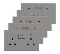 BSEED Double Socket 5 Pack, Electrical Double Switched Power Plug Wall Socket with LED Indicator, PC Wall Plate Outlet, Grey, 13A