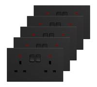 BSEED Double Socket 5 Pack, Electrical Double Switched Power Plug Wall Socket with LED Indicator, PC Wall Plate Outlet, Black, 13A