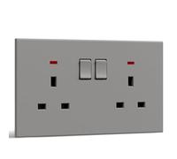 BSEED Double Socket, Electrical Double Switched Power Plug Wall Socket with LED Indicator, PC Wall Plate Outlet, Grey, 13A