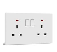 BSEED Double Socket, Electrical Double Switched Power Plug Wall Socket with LED Indicator, PC Wall Plate Outlet, White, 13A