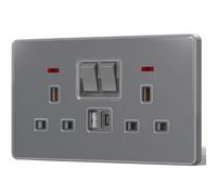 BSEED Double Socket with 20W USB-C Fast Charging,Glass Switched Wall Sockets,13A Electrical outlets with LED Indicator,Screws Included,1 Gang(20W),146mm Grey