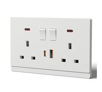 BSEED Double Socket with 20W USB C Fast Charging,Tactile Finish Switched Wall Sockets,13A Electric Power Outlet,Individual Control & LED Indicator,Designer Wall Plate,Double(20W),146mm White