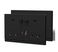BSEED Double Socket with 20W USB C Fast Charging,Tactile Finish Switched Wall Sockets,13A Electric Power Outlet,Individual Control & LED Indicator,Designer Wall Plate,Double(20W)-2 Pack,146mm Black