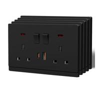 BSEED Double Socket with 20W USB C Fast Charging,Tactile Finish Switched Wall Sockets,13A Electric Power Outlet,Individual Control & LED Indicator,Designer Wall Plate,Double(20W)-5 Pack,146mm Black