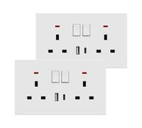 BSEED Double Socket with USB C 2 Pack, Electrical Double Switched Power Plug Wall Socket with LED Indicator, PC Wall Plate Outlet, White, 13A