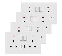 BSEED Double Socket with USB C 4 Pack, Electrical Double Switched Power Plug Wall Socket with LED Indicator, PC Wall Plate Outlet, White, 13A