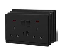 BSEED Double Socket with USB C,Tactile Finish Switched Wall Sockets,13A Electric Power Outlet,Individual Control & LED Indicator,Designer Wall Plate,Double-4 Pack,146mm Black