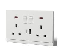 BSEED Double Socket with USB C,Tactile Finish Switched Wall Sockets,13A Electric Power Outlet,Individual Control & LED Indicator,Designer Wall Plate,Double with USB C,146mm White