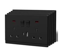BSEED Double Socket with USB C,Tactile Finish Switched Wall Sockets,13A Electric Power Outlet,Individual Control & LED Indicator,Designer Wall Plate,Double-5 Pack,146mm Black