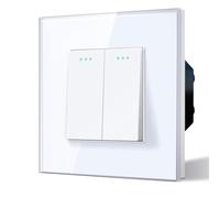 BSEED Electrical Wall Light Switch,Rocker Button wih LED Backlight,10A Toggle On/Off,Glass faceplate, Horizontal & Vertical Mounting,2 Gang 1 Way,86mm White