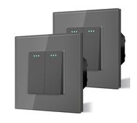 BSEED Electrical Wall Light Switch,Rocker Button wih LED Backlight,10A Toggle On/Off,Glass faceplate, Horizontal & Vertical Mounting,2 Gang 2 way-2 Pack,86mm Grey
