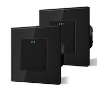 BSEED Electrical Wall Light Switch,Rocker Button wih LED Backlight,10A Toggle On/Off,Glass faceplate, Horizontal & Vertical Mounting,1 Gang 1 Way-2 Pack,86mm Black