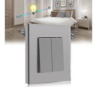 BSEED Light Switch 2 Gang 2 Way Glass Light Switches Screwless 10A Rocker Tactile Wall Switch Grey Crystal Toggle Switch